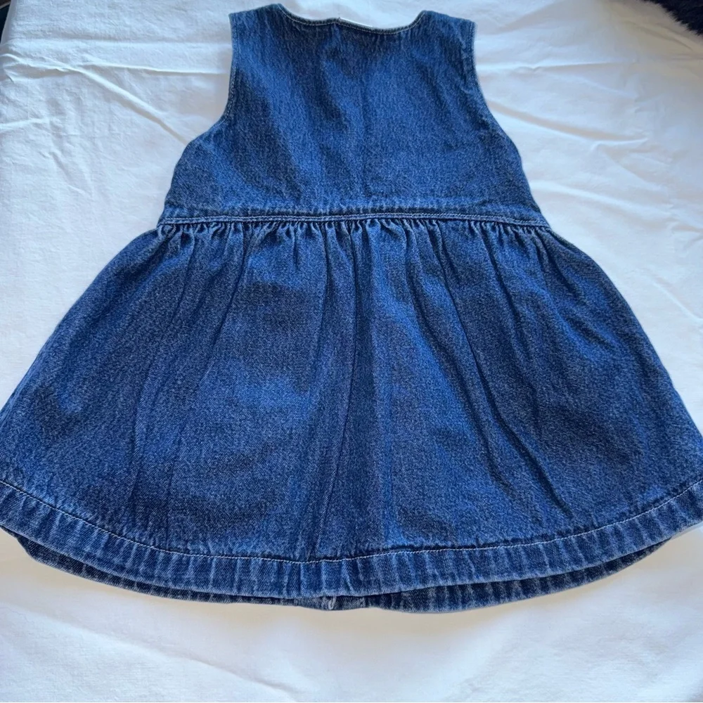 Y2K OshKosh B'gosh Blue Denim Kids Dress Embroidered Cat Yarn Pockets 18 Mo CUTE